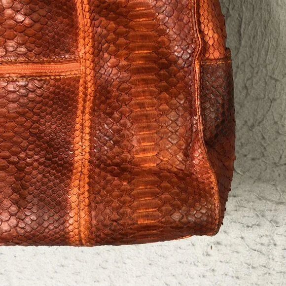 Tote Bag Womens Orange Python Snakeskin Leather Large Shoulder Handbag - Picture 12 of 16